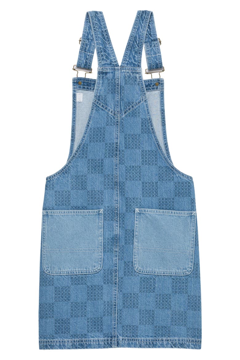 Mended Check Denim Pinafore Dress, Alternate, color, STONE WASH MENDED CHECK DENIM