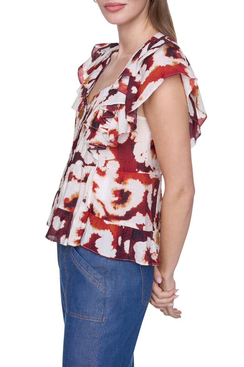 Flutter Sleeve Floral Print Shirt, Alternate, color, FLORAL INKBLOT
