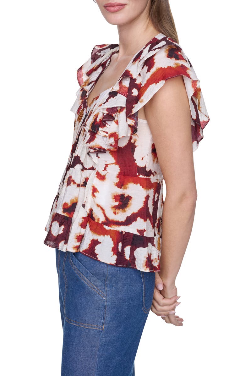 DKNY Flutter Sleeve Floral Print Shirt, Alternate, color, Floral Inkblot