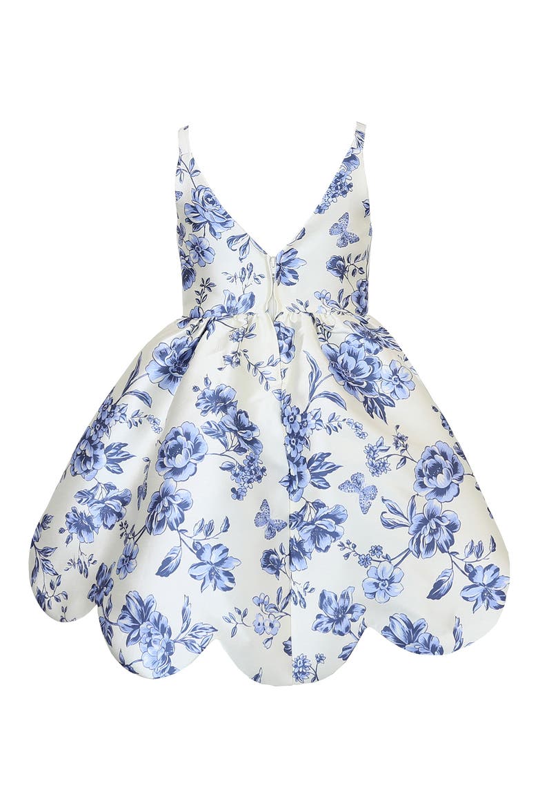 Kids' Mikado Floral Scallop Hem Dress, Alternate, color, BLUE/IVORY