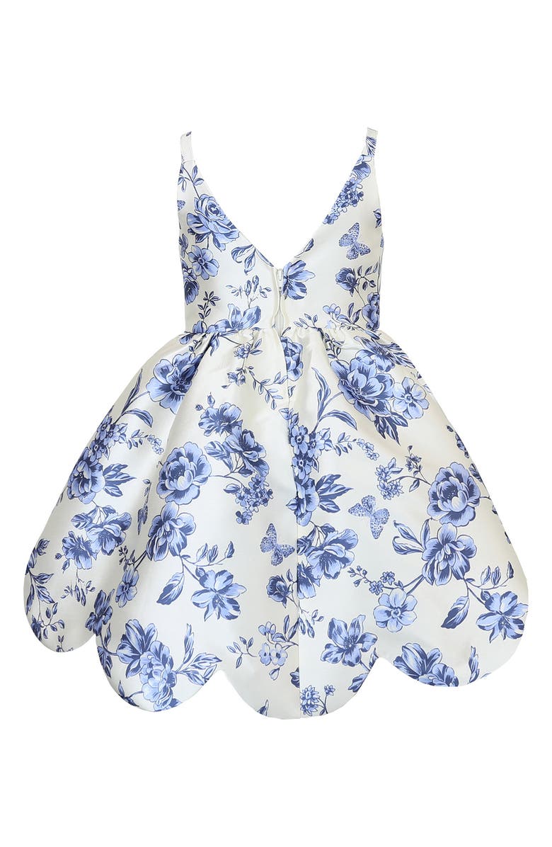 Zunie Kids' Mikado Floral Scallop Hem Dress, Alternate, color, Blue/ Ivory