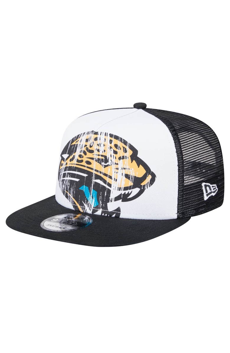 New Era Men's New Era White/Black Jacksonville Jaguars Distressed 9FIFTY A-Frame Snapback Hat, Main, color, 