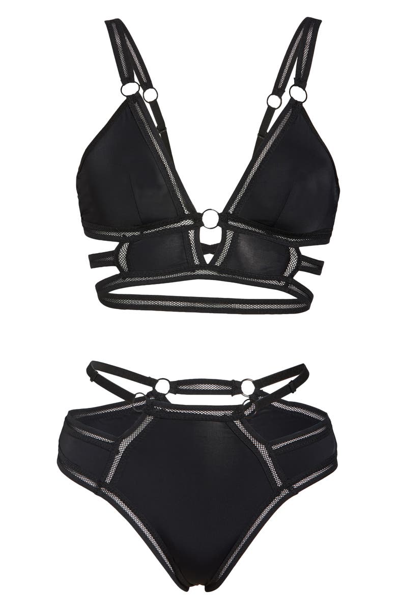 Hauty Along the Lines Bra & High Waist Panties Set, Alternate, color, Black