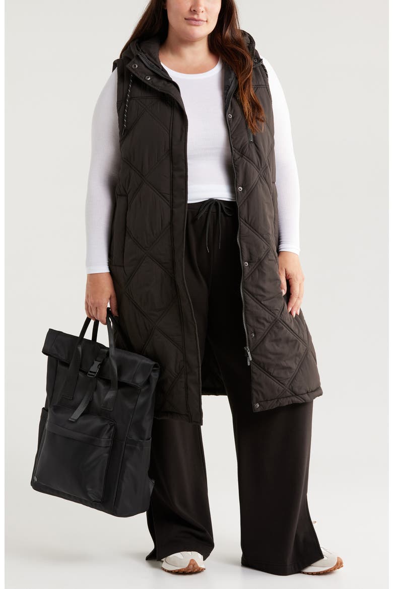 Long Hooded Puffer Vest, Alternate, color, BLACK