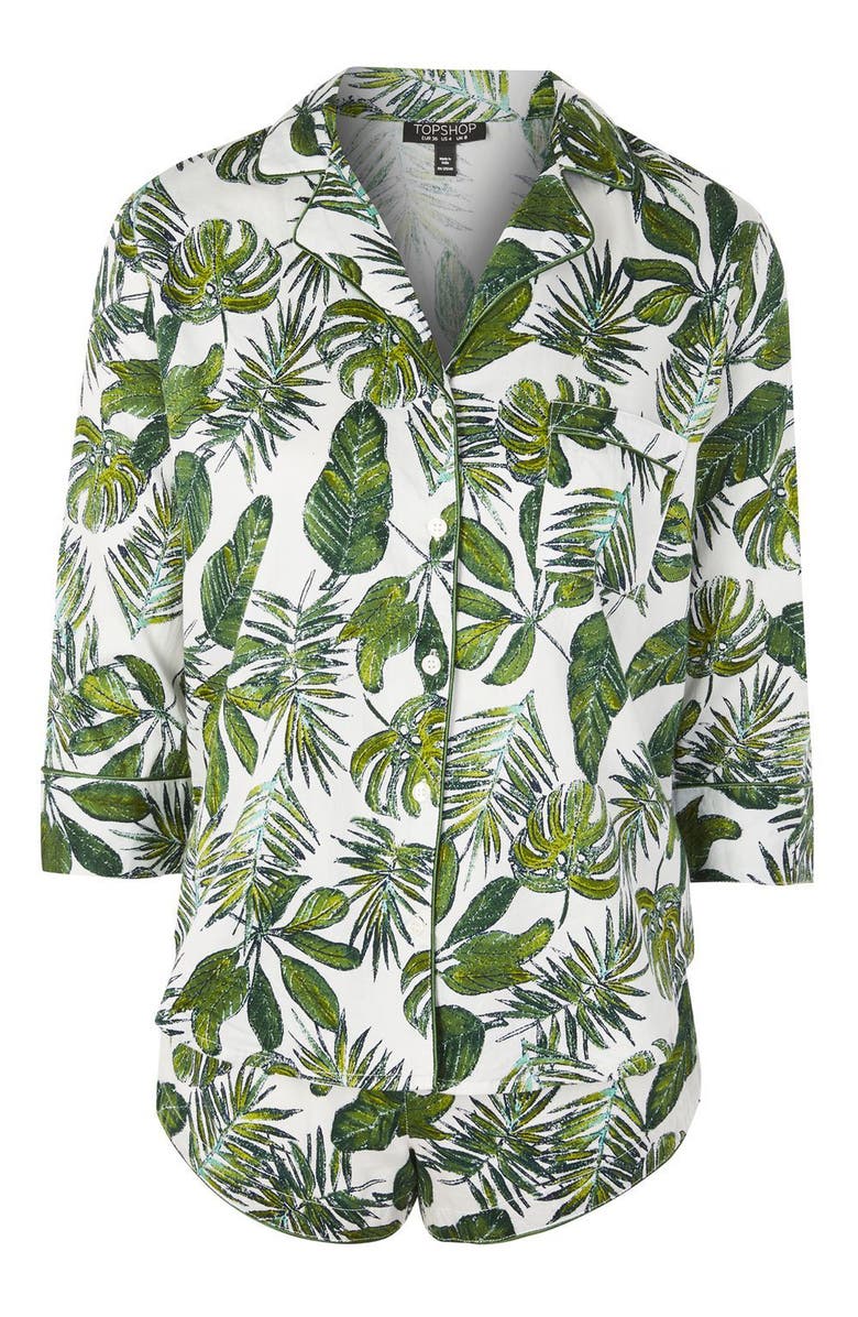 Topshop Pamela Palm Print Short Pajamas, Alternate, color,