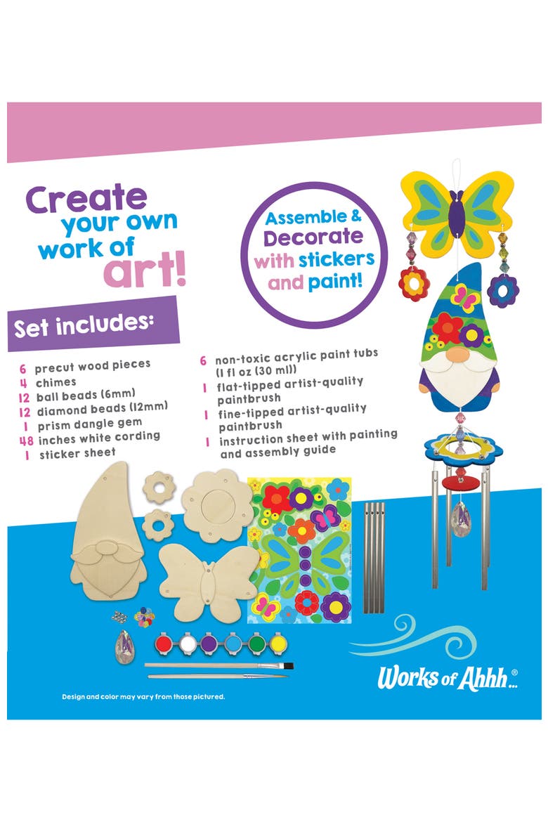 Gnome Garden Wind Chime Wood Craft Kit, Alternate, color, Multicolor