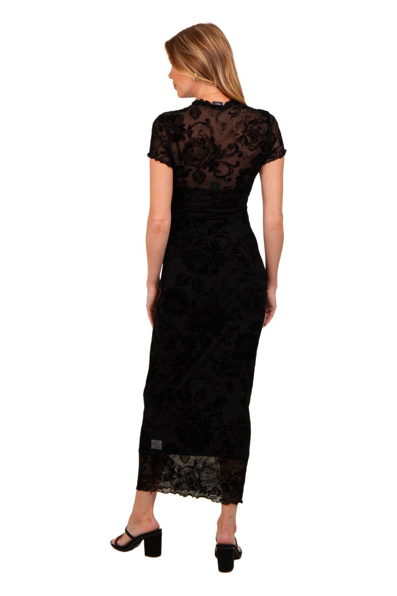 Floral Mesh Overlay Fitted Maxi Dress, Alternate, color, Black