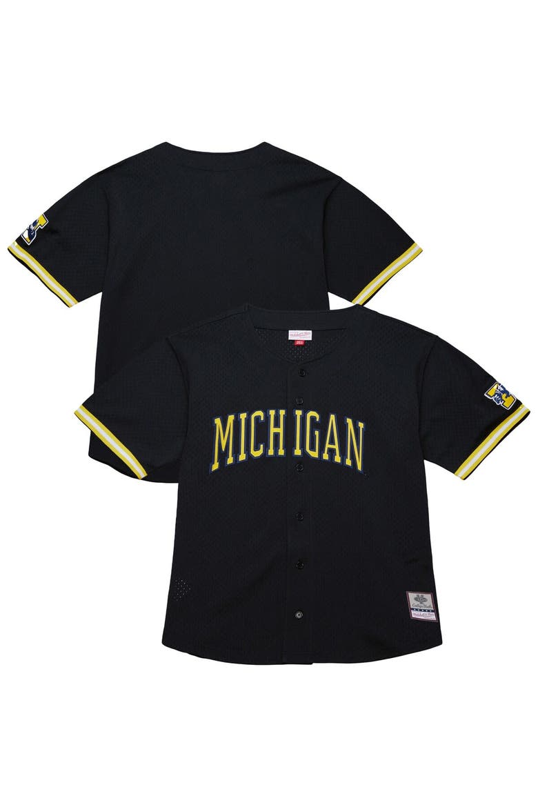 Men's Mitchell & Ness Black Michigan Wolverines On The Clock Full-Button Fashion Jersey, Alternate, color, Black