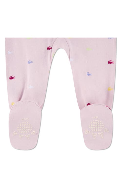 Lacoste Croco Print Organic Cotton Footie In Pink