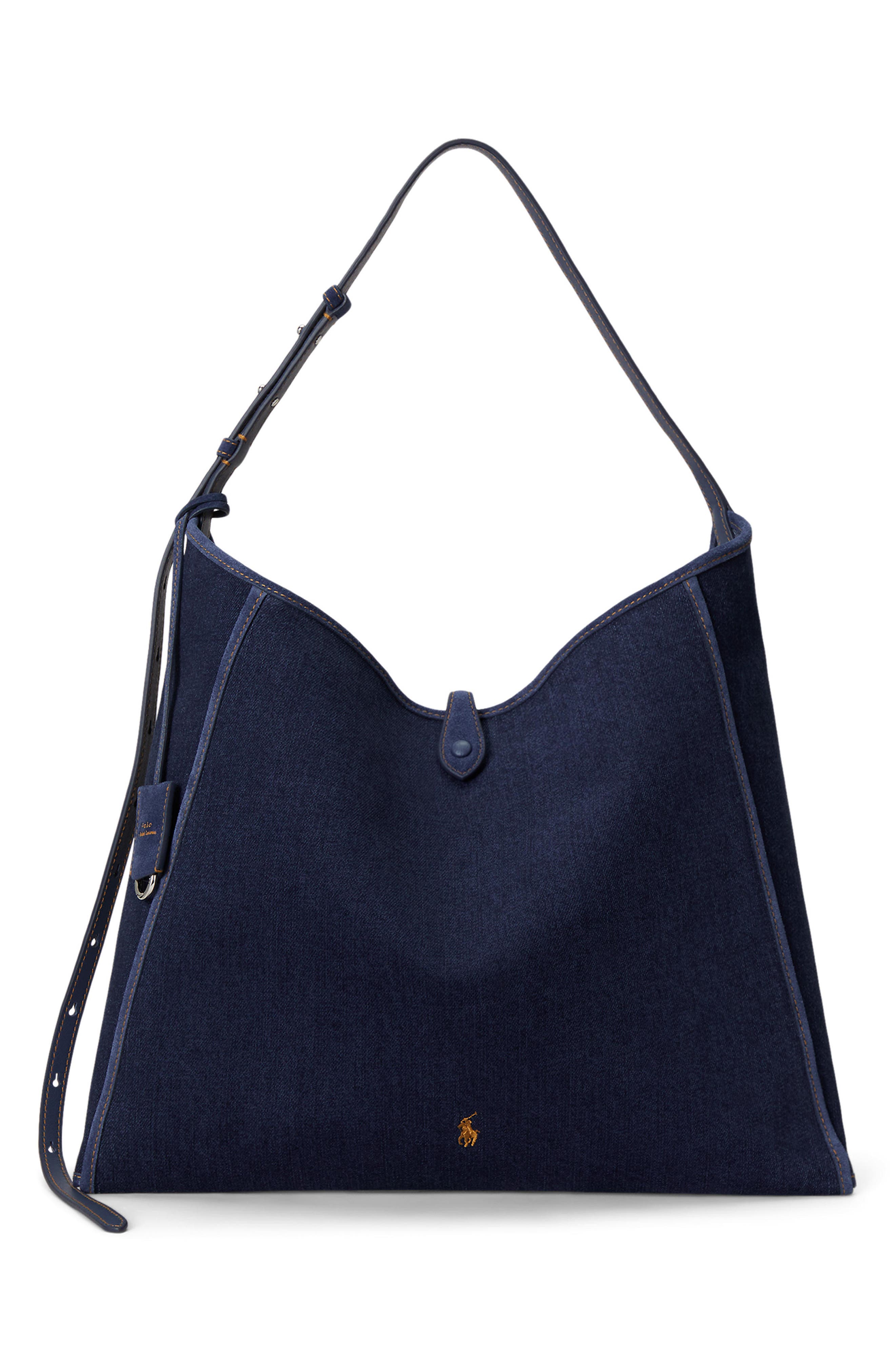Polo Ralph Lauren Denim Messenger Tote, Main, color, Blue
