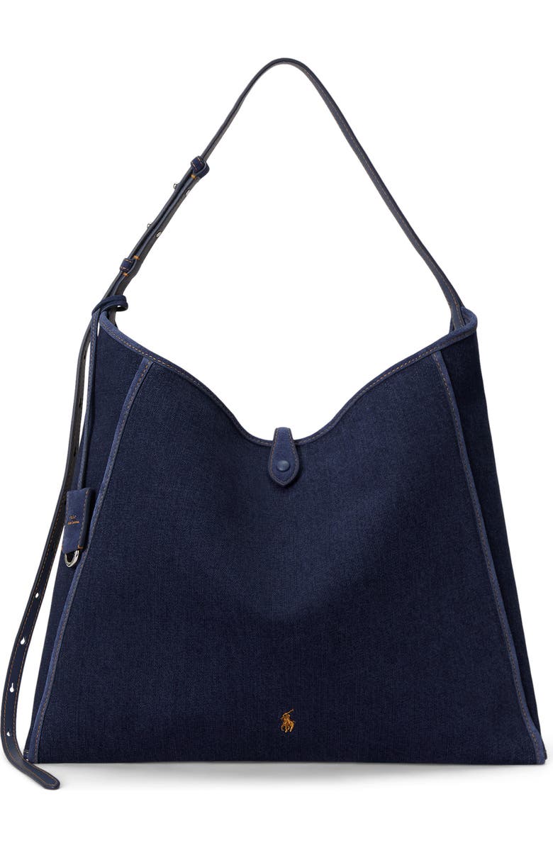Polo Ralph Lauren Denim Messenger Tote, Main, color, Blue