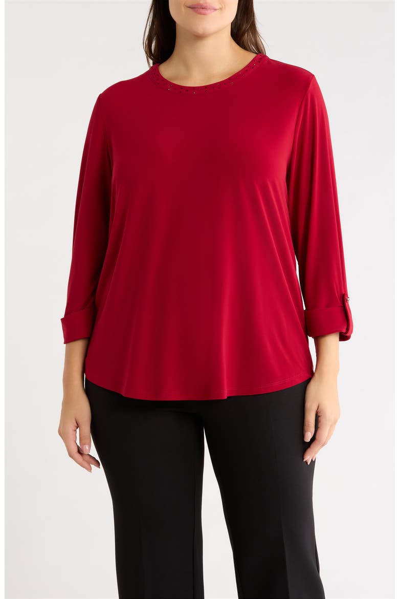 Heatset Crystal Three-Quarter Sleeve Top, Main, color, TITIAN RED