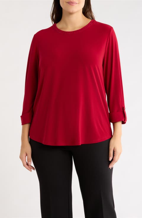 Heatset Crystal Three-Quarter Sleeve Top