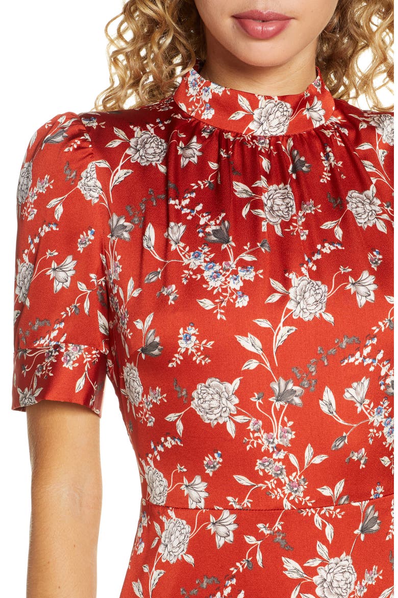 Floral Satin Midi Dress, Alternate, color, ORANGE FLORAL
