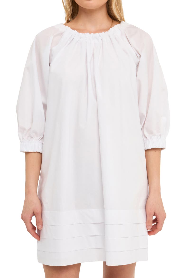 Pleated Hem Cotton Minidress, Alternate, color, WHITE
