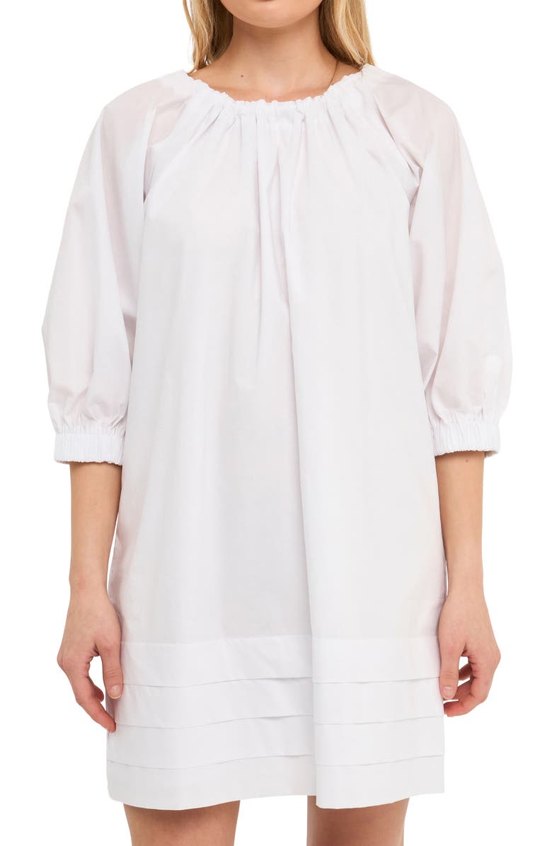English Factory Pleated Hem Cotton Minidress, Alternate, color, White