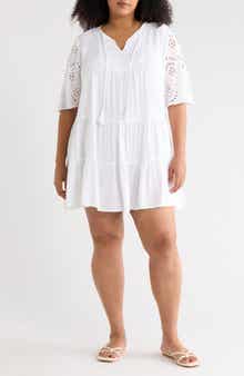 Eyelet Short Sleeve Cover-Up
