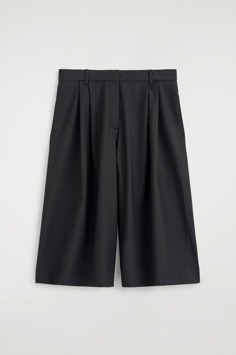 Pleated Wool-Blend Culottes, Alternate, color, BLACK