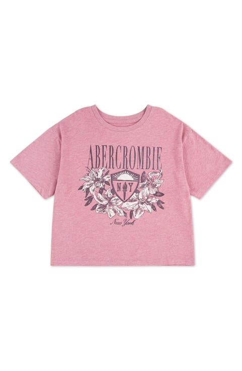 Kids' Floral Crest Boxy Cotton Blend Graphic T-Shirt (Little Kid & Big Kid)