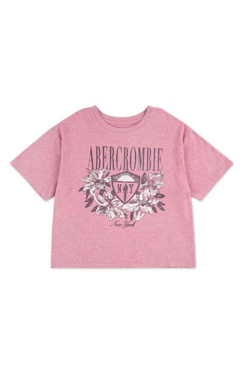 Abercrombie Kids Kids' Floral Crest Boxy Cotton Blend Graphic T-shirt In Pink
