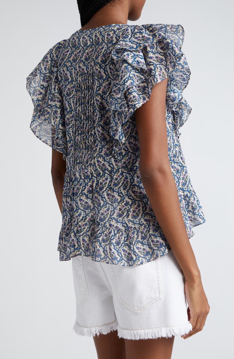 Isabel Marant Étoile Madrana Floral Ruffle Sleeve Cotton Top, Alternate, color, 