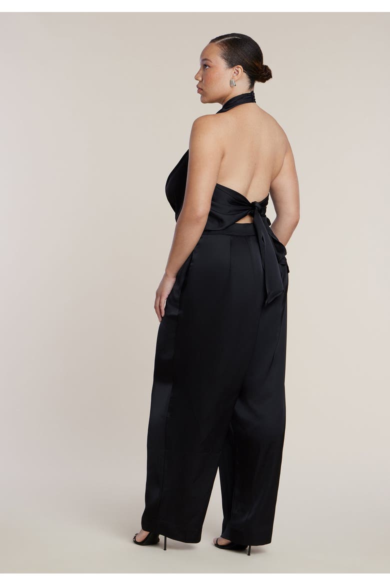 Halter Cowl Neck Satin Jumpsuit, Alternate, color, BLACK ONYX