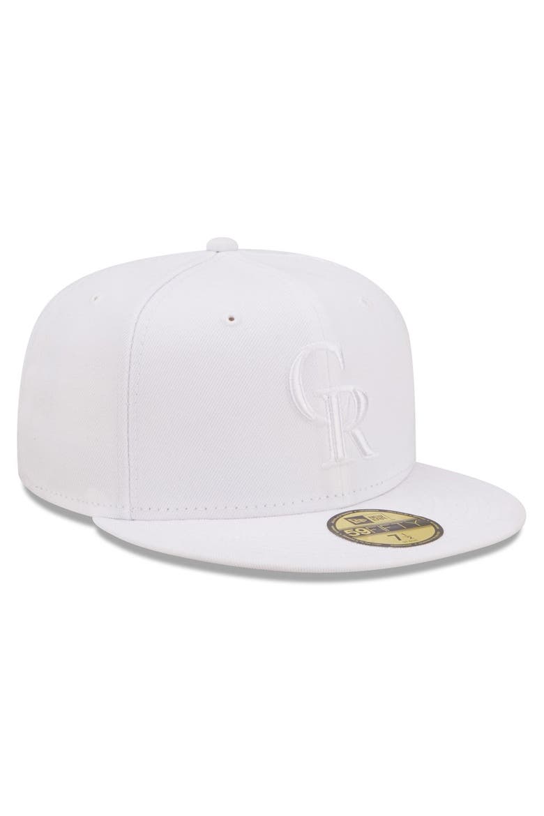 Men's New Era Colorado Rockies White on White 59FIFTY Fitted Hat, Alternate, color, White