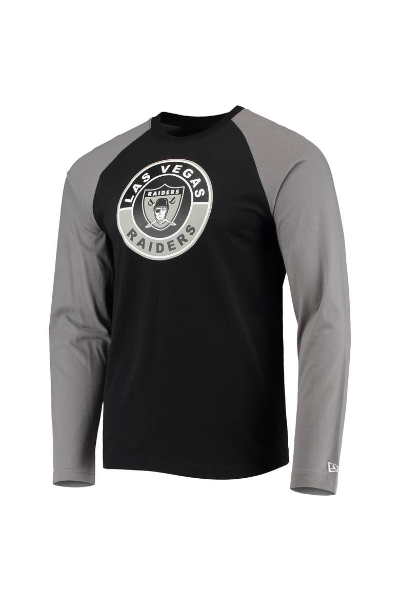Men's New Era Black/Gray Las Vegas Raiders League Raglan Throwback Long Sleeve T-Shirt, Alternate, color, Black