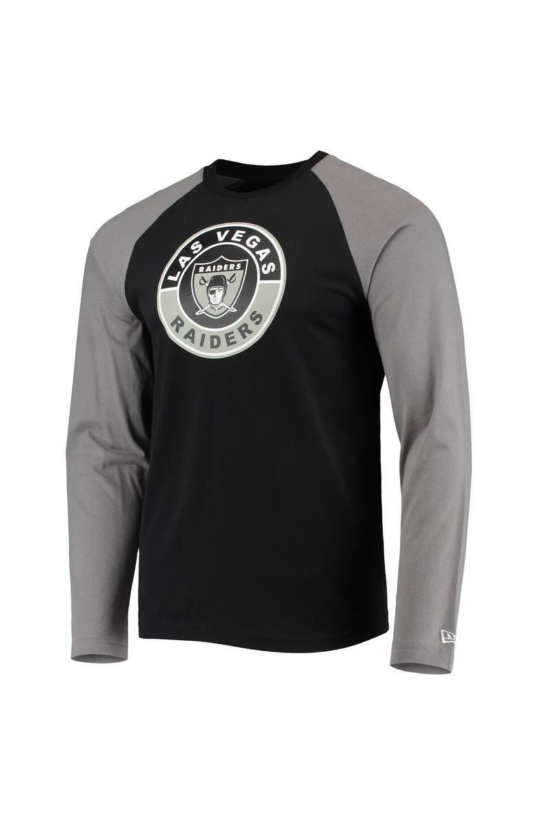 New Era Men's New Era Black/Gray Las Vegas Raiders League Raglan Throwback Long Sleeve T-Shirt, Alternate, color, Black