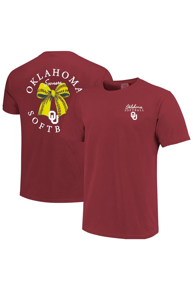 Women's Image One  Crimson Oklahoma Sooners Comfort Colors Softball Bow T-Shirt, Main, color, Crimson