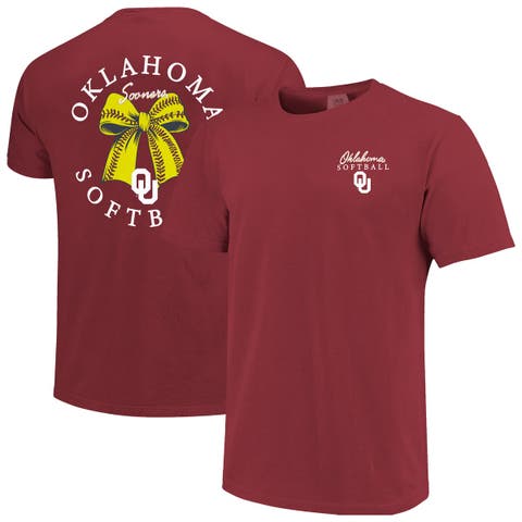 Women's Image One  Crimson Oklahoma Sooners Comfort Colors Softball Bow T-Shirt