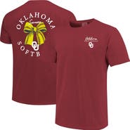 IMAGE ONE Women's Image One Crimson Oklahoma Sooners Comfort Colors Softball Bow T-Shirt