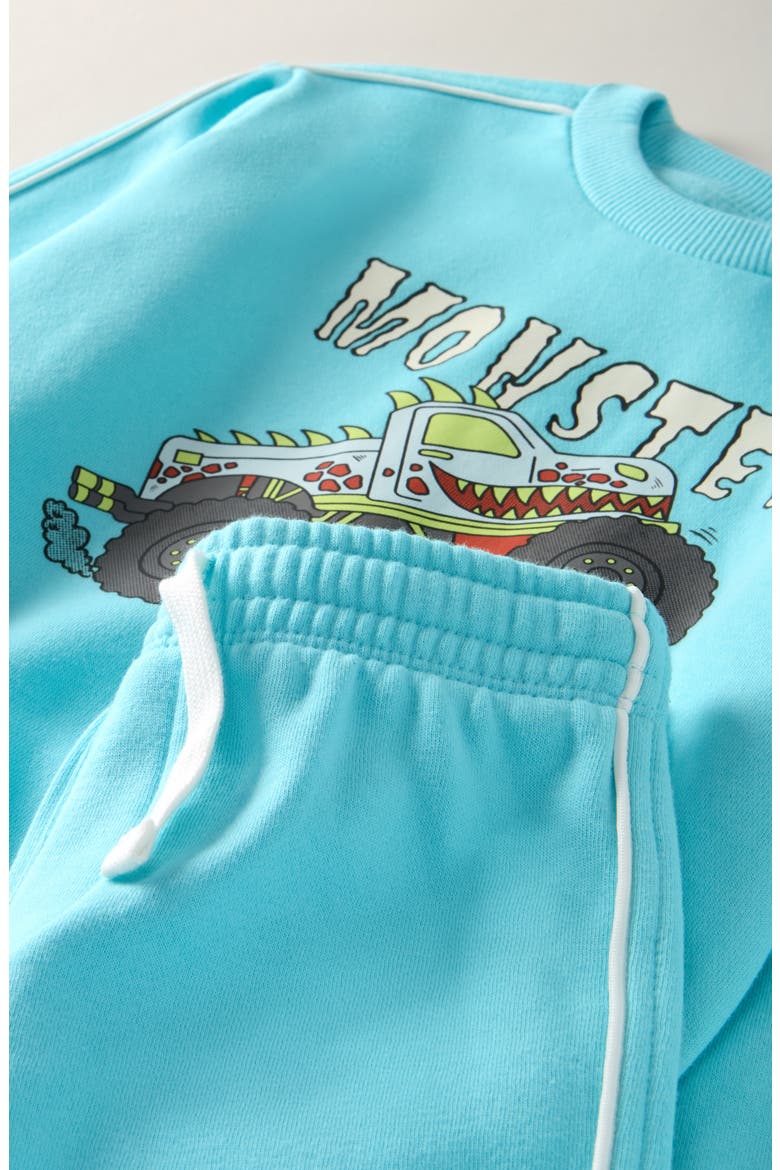 Kids' Piped Graphic Sweatshirt & Shorts Set, Alternate, color, BLUE BROOK MONSTER GARAGE