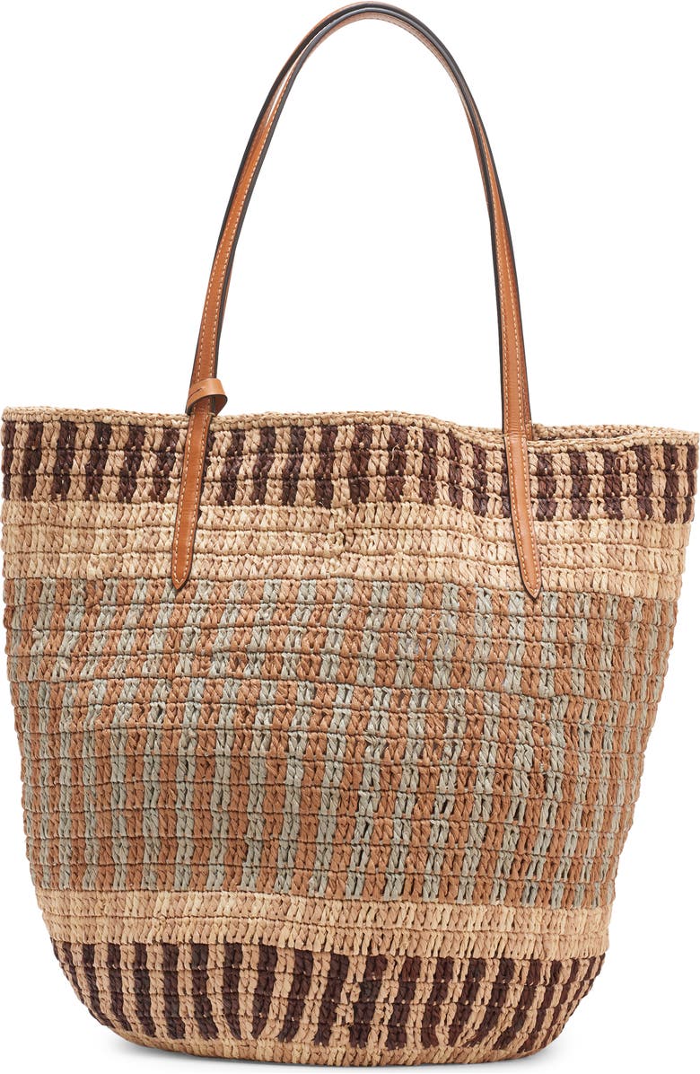 Valentino Garavani VLOGO Crochet Raffia Basket Tote, Alternate, color, Aef Beige/ Camel/ Selleria