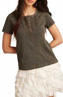 Lucky Brand Cutwork Cotton Henley