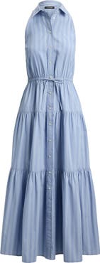 Lauren Ralph Lauren STripe Cotton Broadcloth Sleeveless Tiered Shirtdress