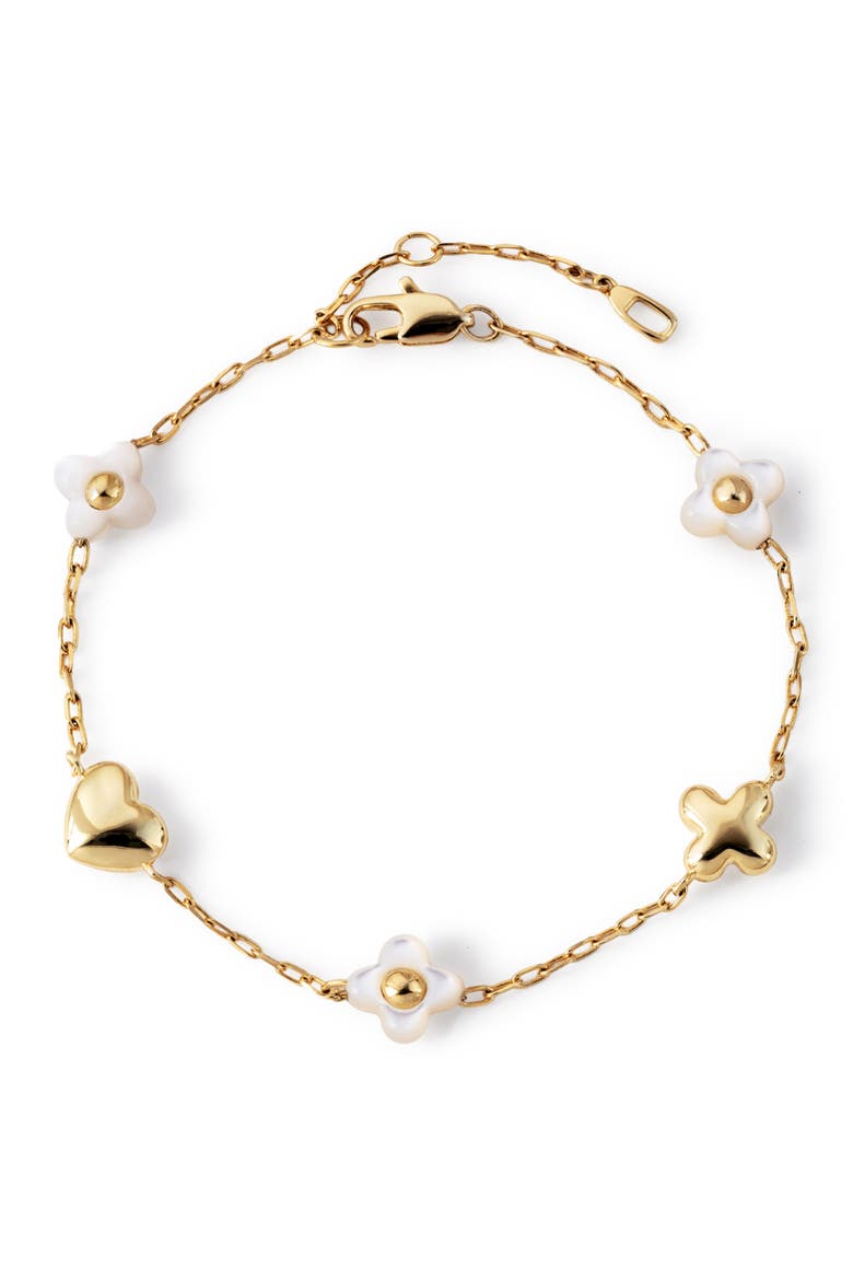 Azura Heart & Flower Station Bracelet, Main, color, GOLD / WHITE