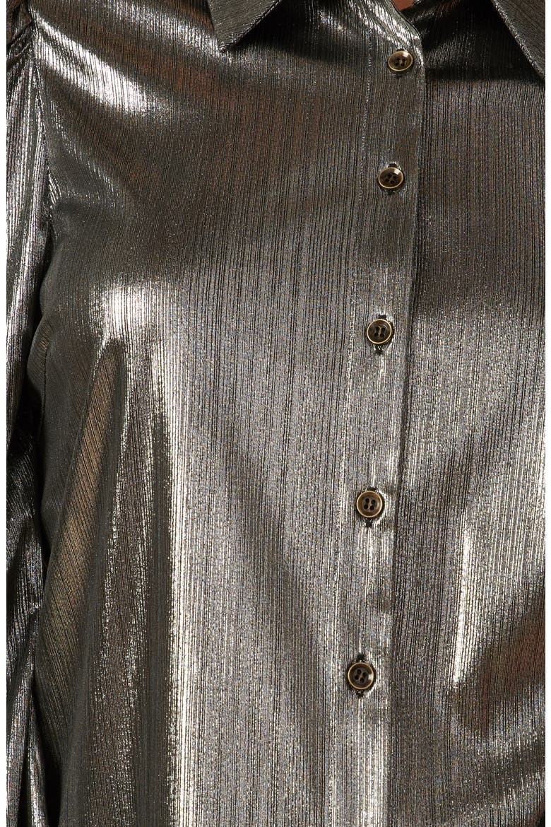 Foil Coated Button-Up Shirt, Alternate, color, SILVER