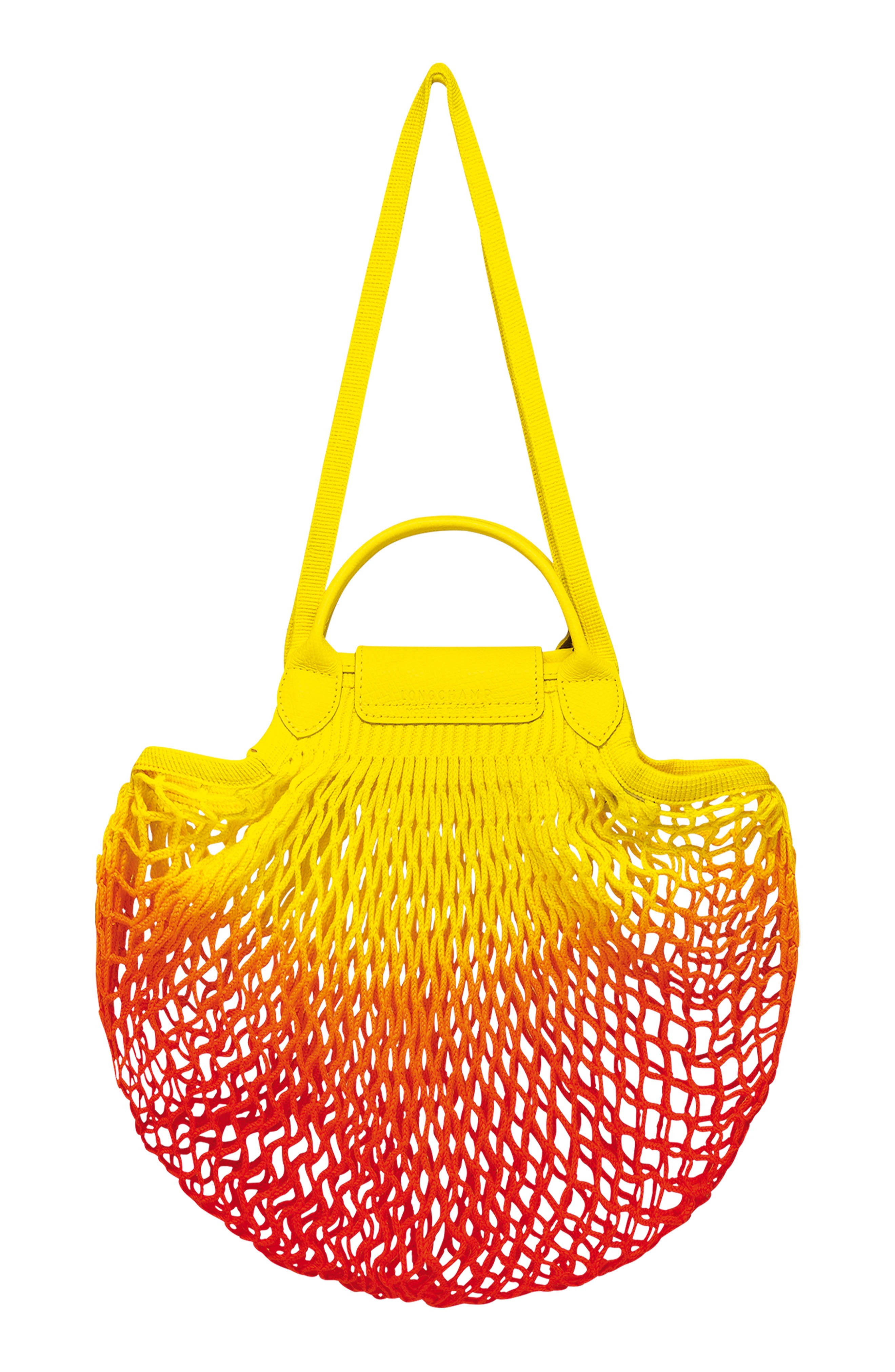 Longchamp Le Pliage Filet Dip Dye Knit Shoulder Bag, Alternate, color, Yellow/ Orange