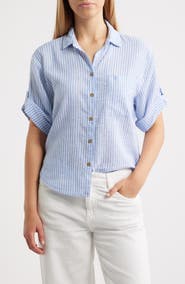 beachlunchlounge Mason Short Sleeve Stripe Button-Up Shirt
