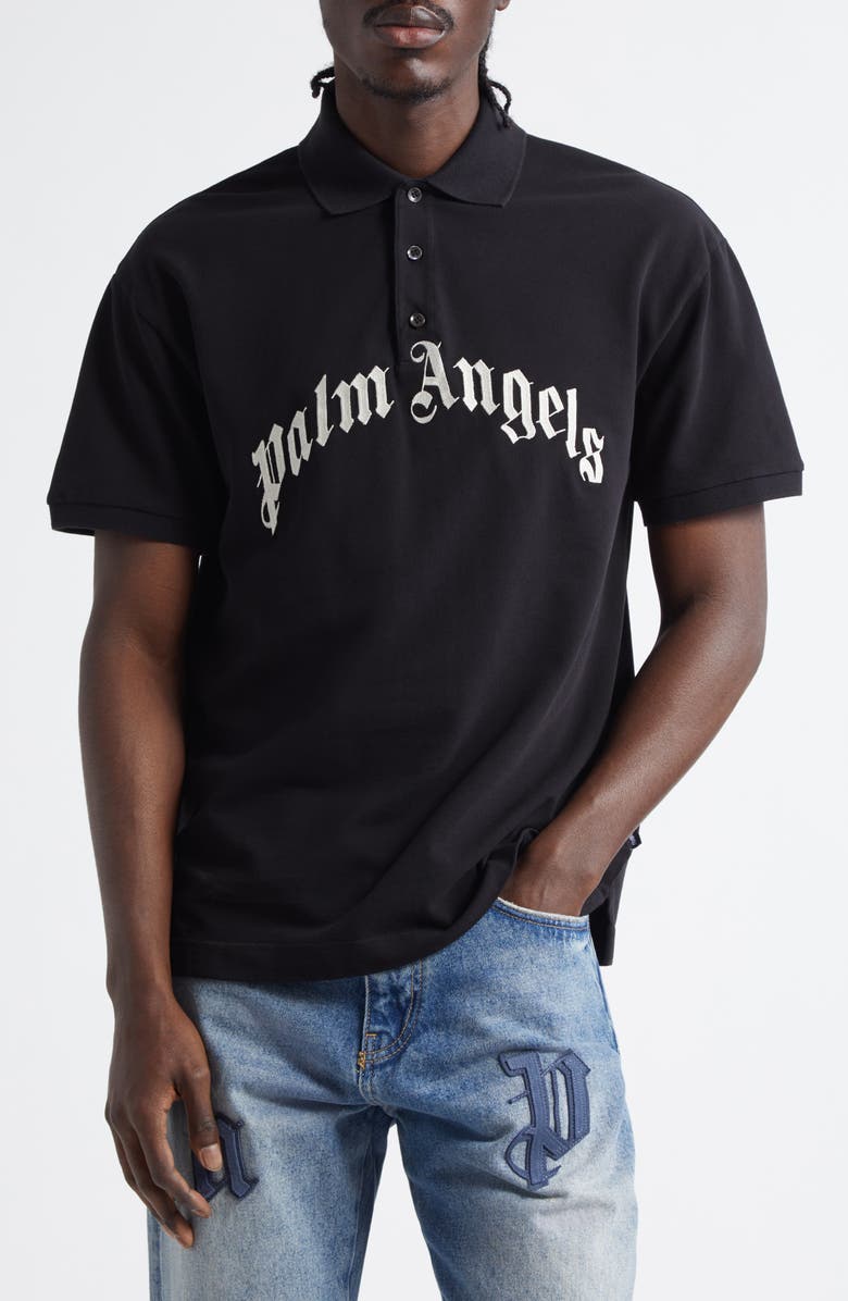 Palm Angels Curved Logo Cotton Polo, Main, color,