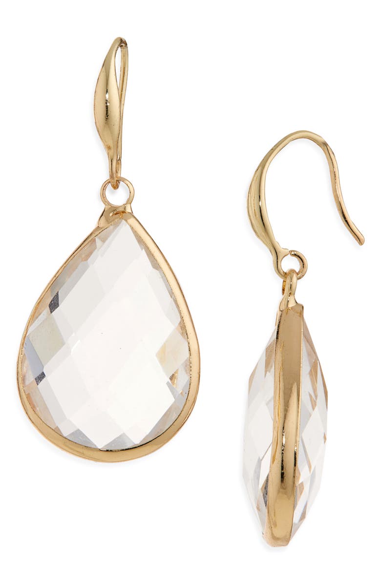 Cara Glass Stone Drop Earrings, Main, color, Clear