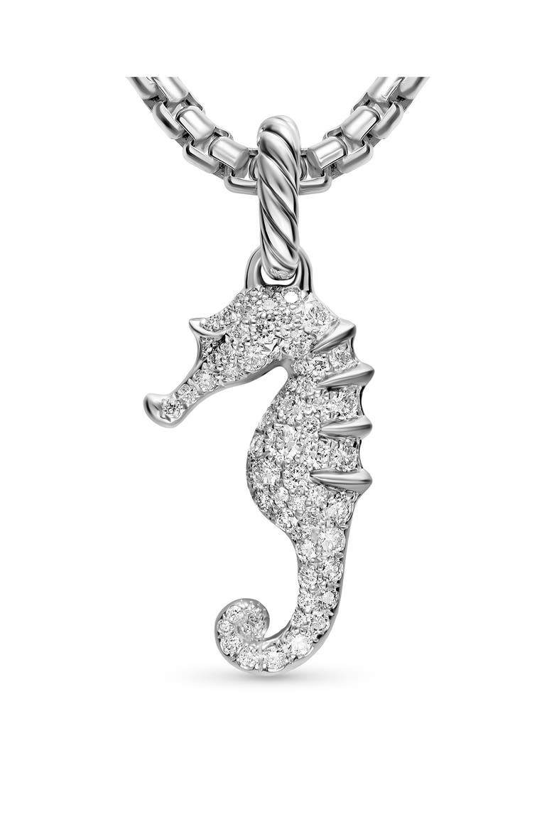 Seahorse Amulet in Sterling Silver with Diamonds, 22mm, Alternate, color, SILVER PAVE