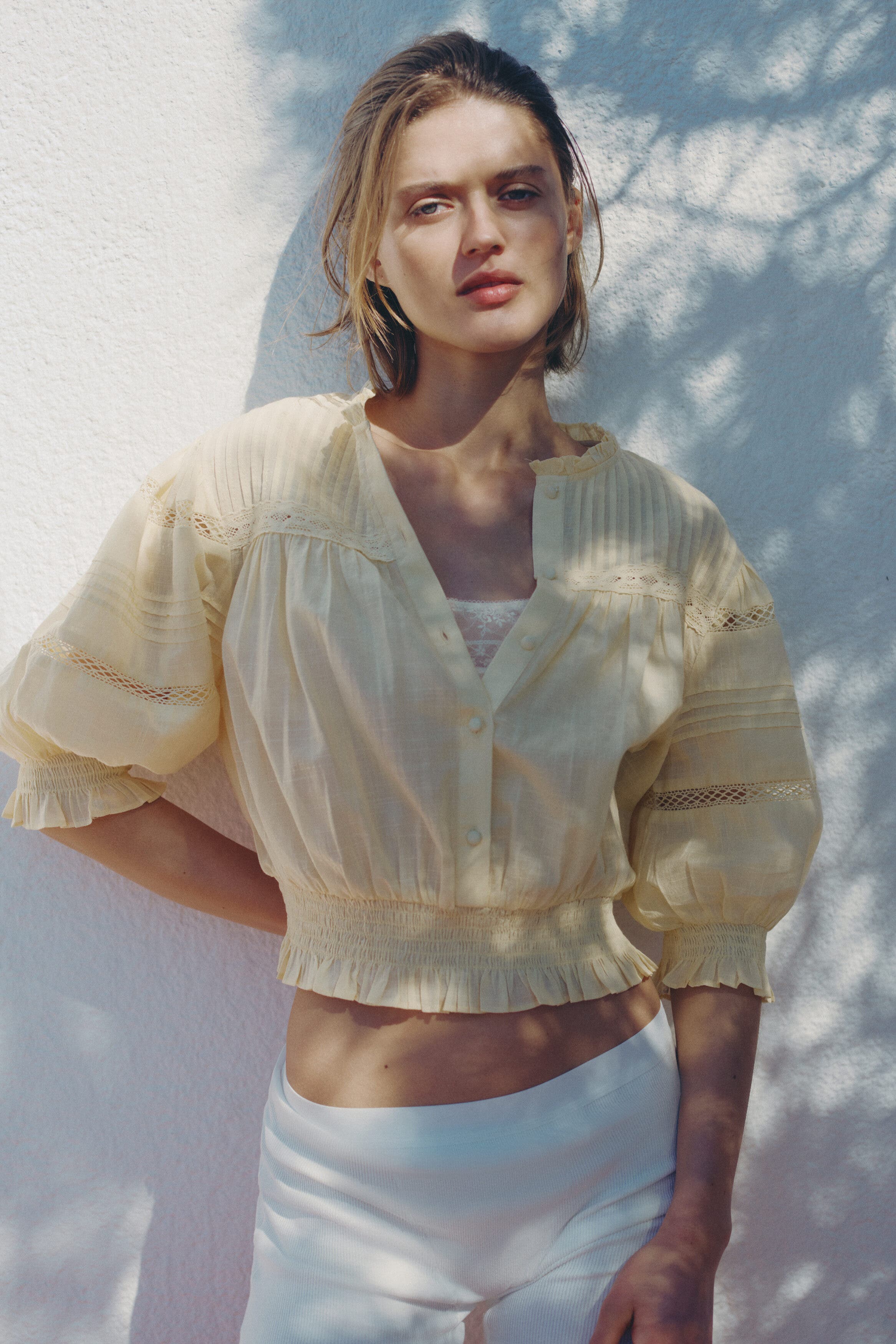 Pintucked cotton blouse - image 4
