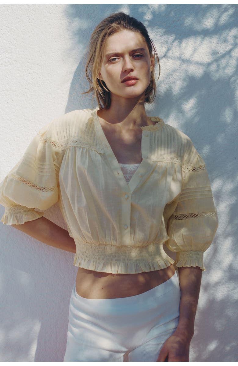 H&M Pintucked Cotton Blouse, Alternate, color, Light Yellow