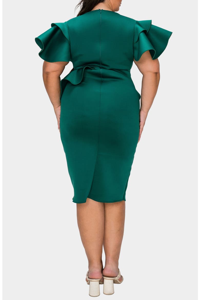 Kira Neoprene Peplum Dress, Alternate, color, HUNTER GREEN