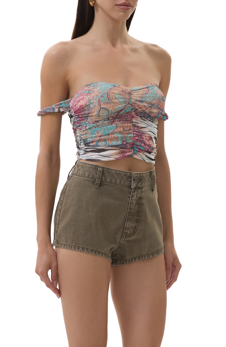 AFRM Koa Ruched Off the Shoulder Top, Alternate, color, Gilded Paisley