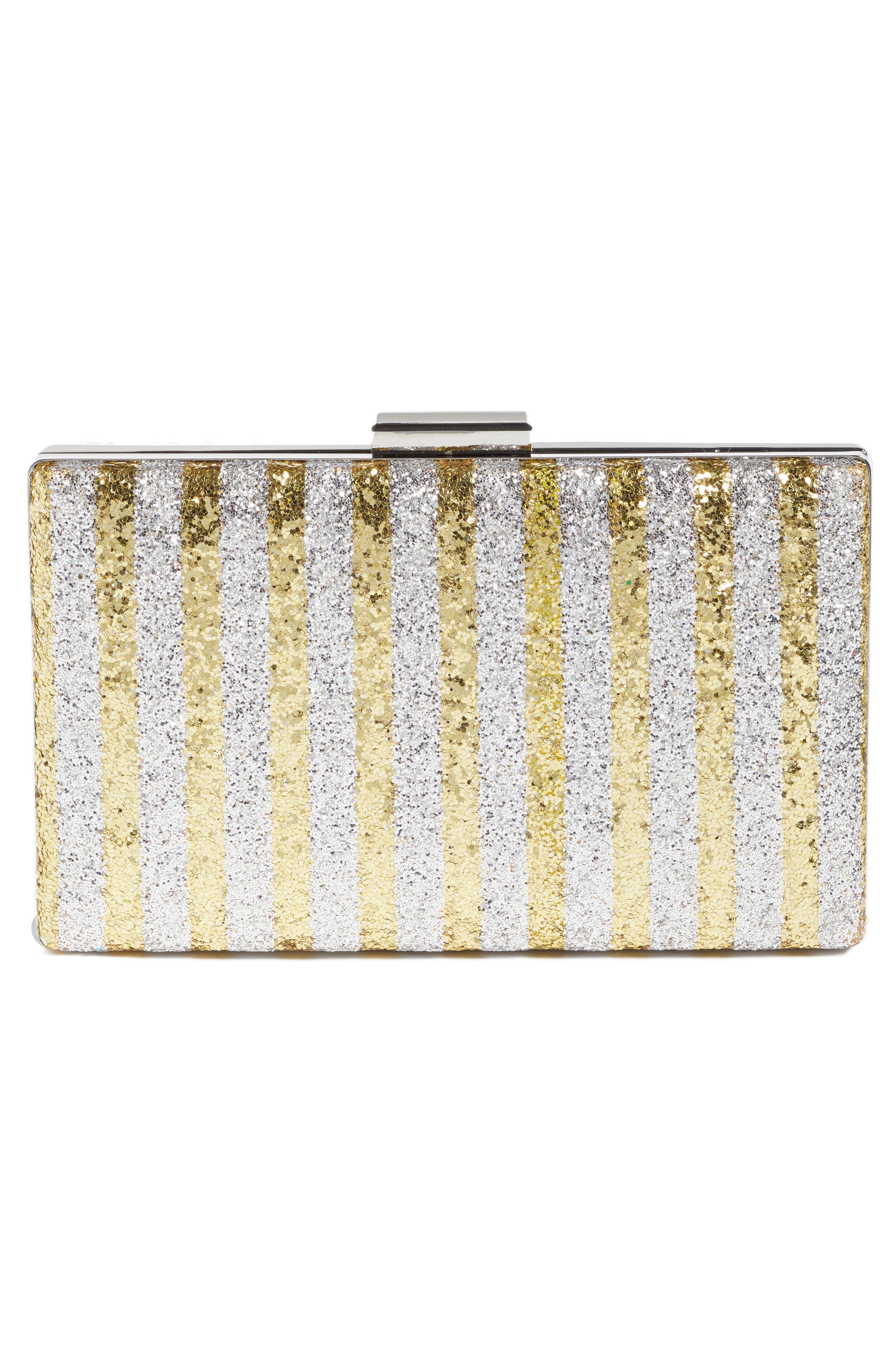 Stripe Glitter Minaudière, Alternate, color, GOLD