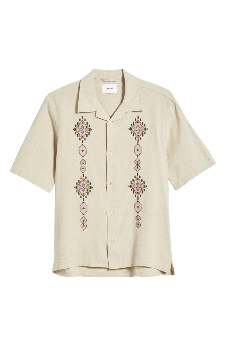 NN07 Ole 5396 Embroidered Linen & Cotton Camp Shirt, Main, color,