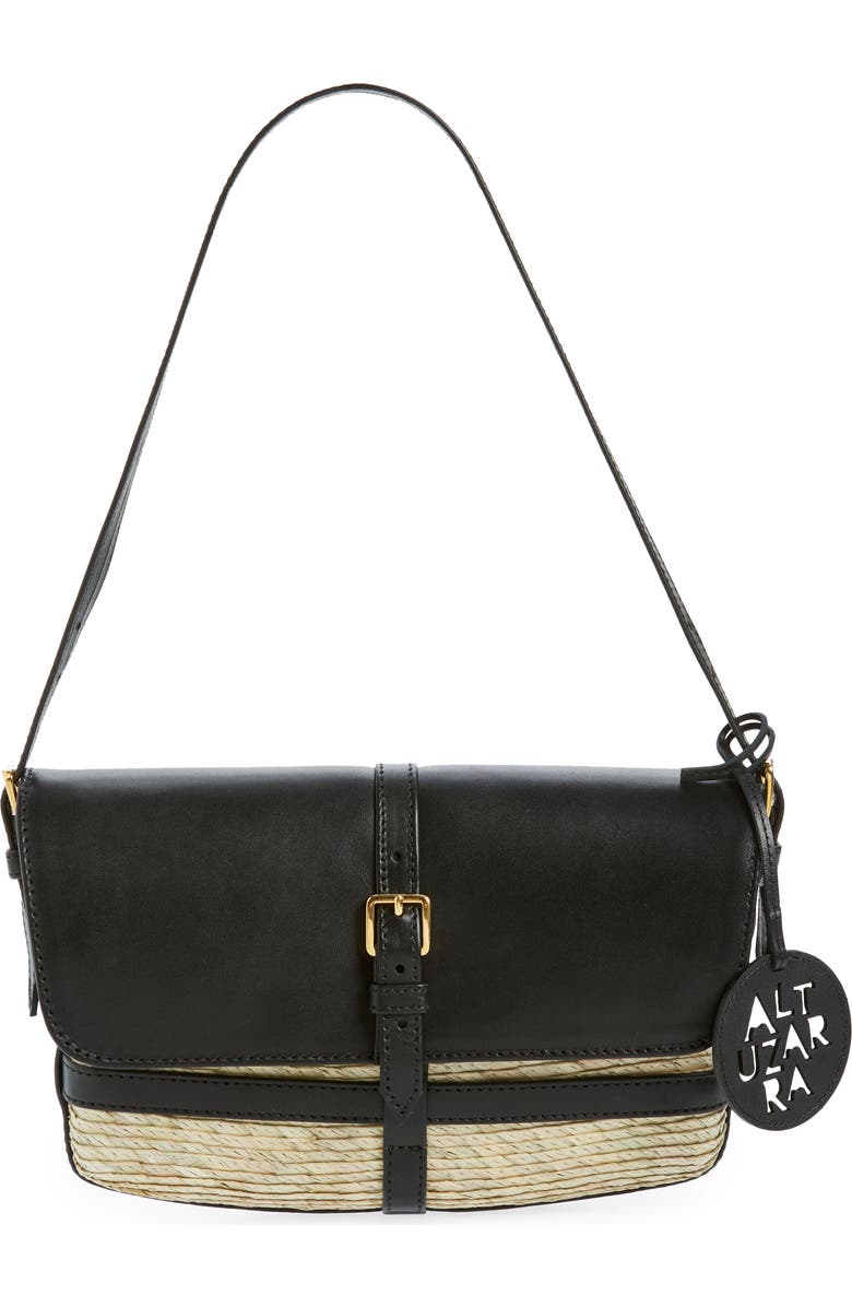 Altuzarra Watermill Flap Leather & Woven Palm Shoulder Bag, Main, color,